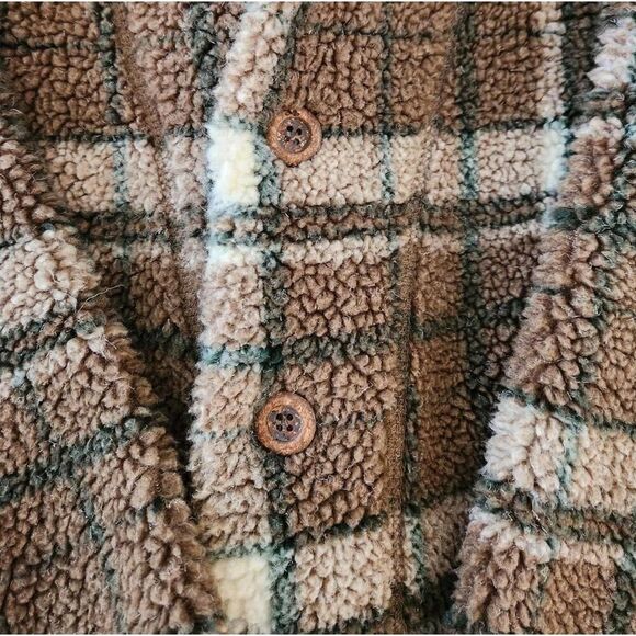 Cozy Plaid Teddy Jacket Brown Shearling Shacket – Size Small - Picture 4 of 9